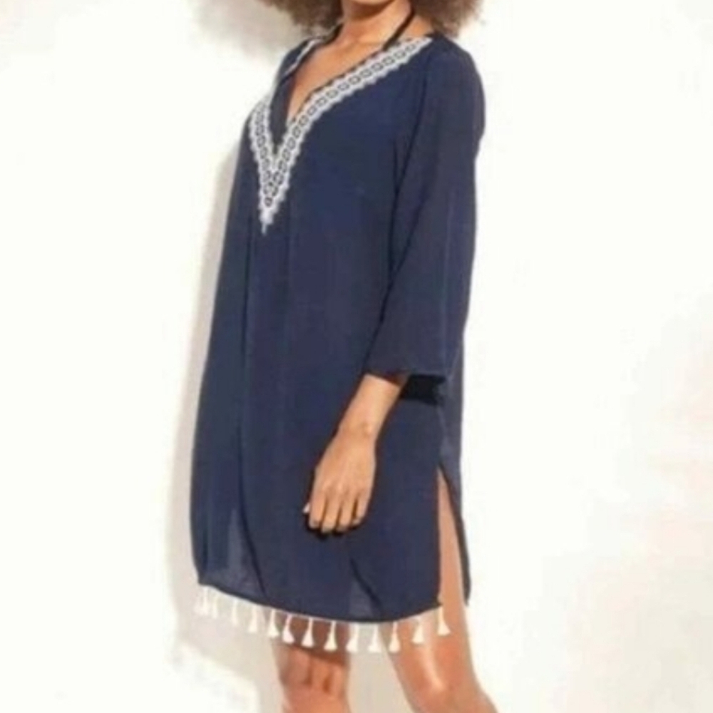 Kona Sol Bathing Suit Cover-Up XL Navy Blue Embroidered